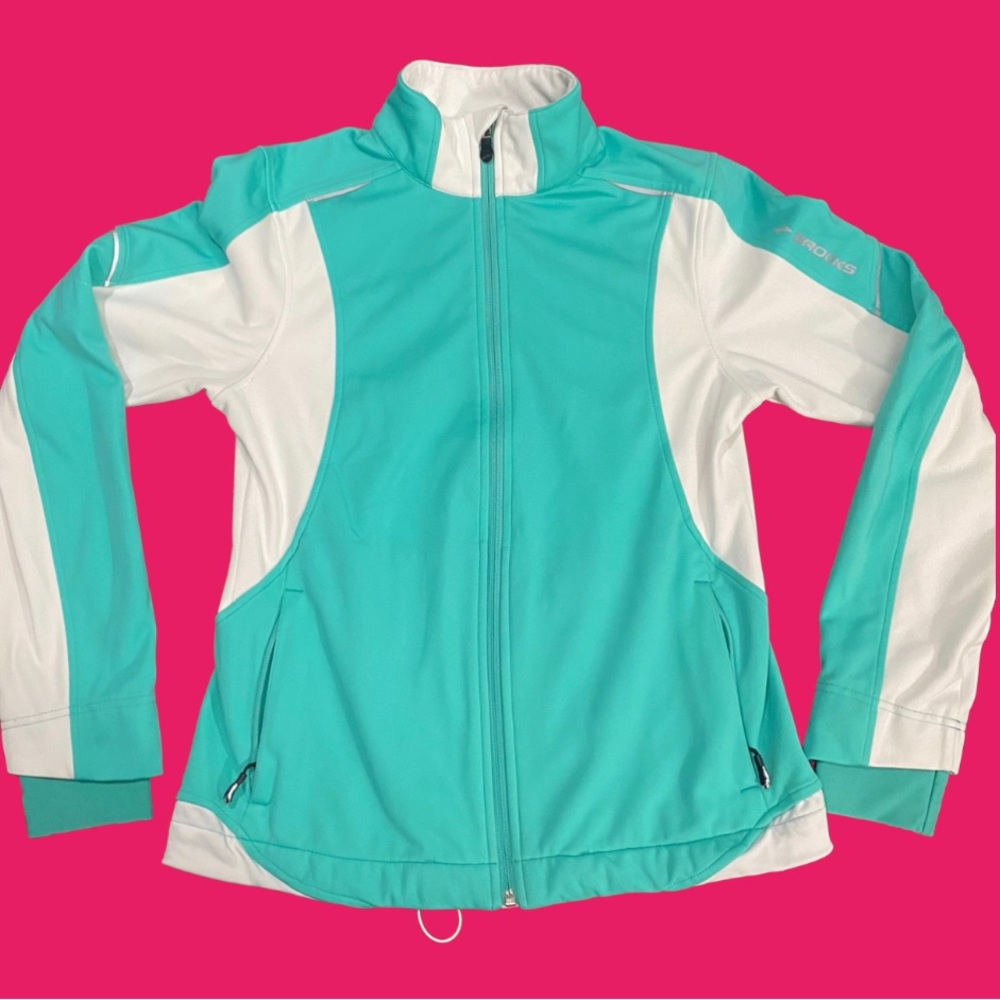 Brooks Womens Jacket Jogging Running Cold Winter Teal Fitness Medium E13